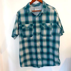 Columbia Omni Shade Plaid Button Up Short Sleeve Shirt Men's Size XL